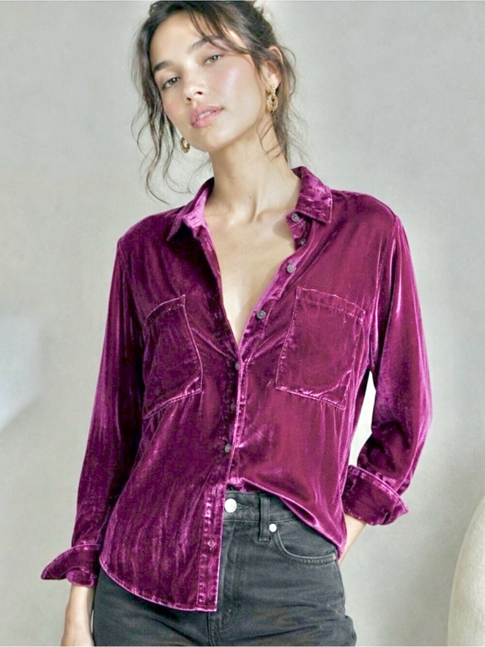 Pilcro eggplant velvet shirt
